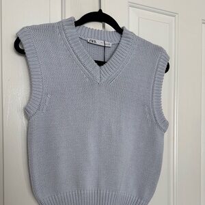 Zara Pale Blue V-Neck Sleeveless Knit Sweater Vest
